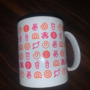 Dunkin Coffee mug Donuts Peace sign accents
